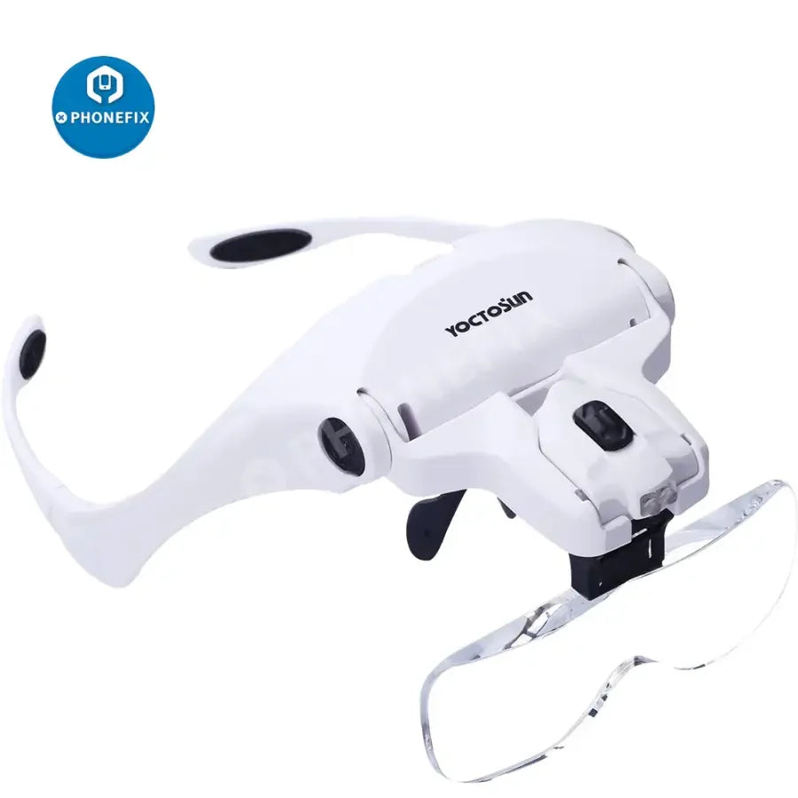 PHONEFIX LED lighted head magnifier for electronic soldering and reading, featuring a high-magnification soldering magnifying glass.