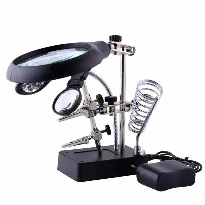 PhoneFix MG16129 desktop soldering magnifying glass stand with adjustable viewing for detailed welding and soldering tasks.