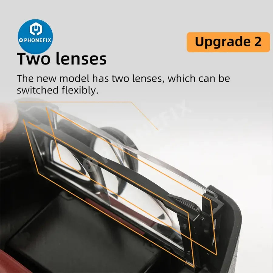 PhoneFix 10X LED light helmet-style magnifier glass for phone repair, with high magnification and bright illumination for detailed work.