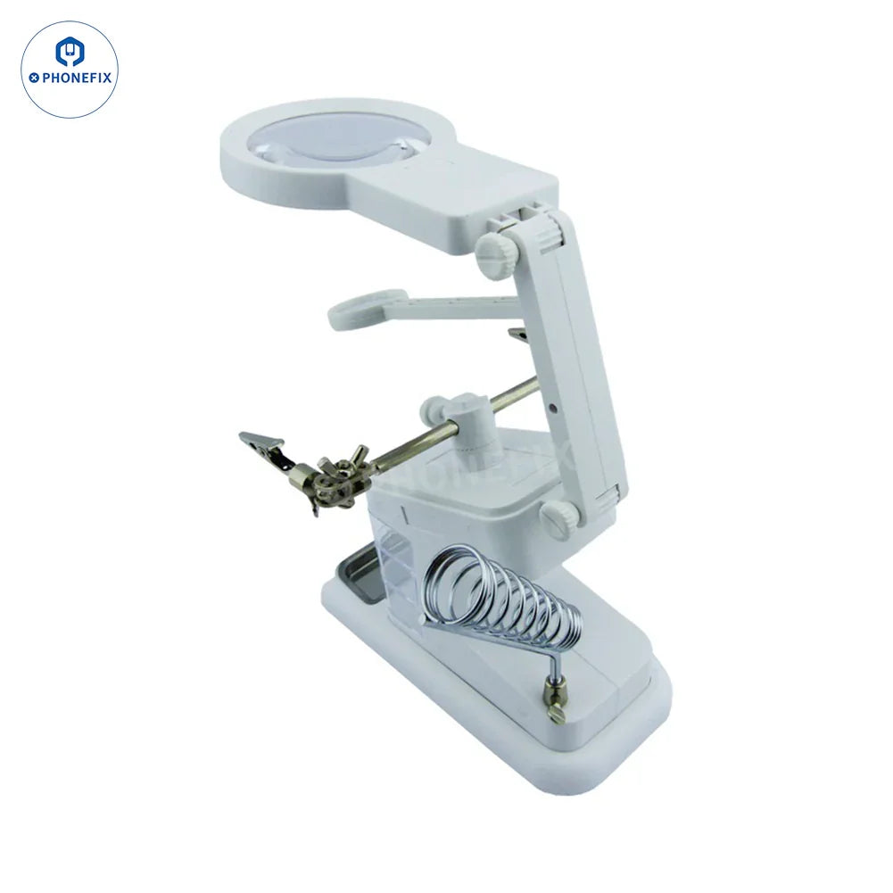 PHONEFIX TH 7026 desktop soldering magnifying glass with 10 LED lights, clear lens for detailed welding and electronic work.