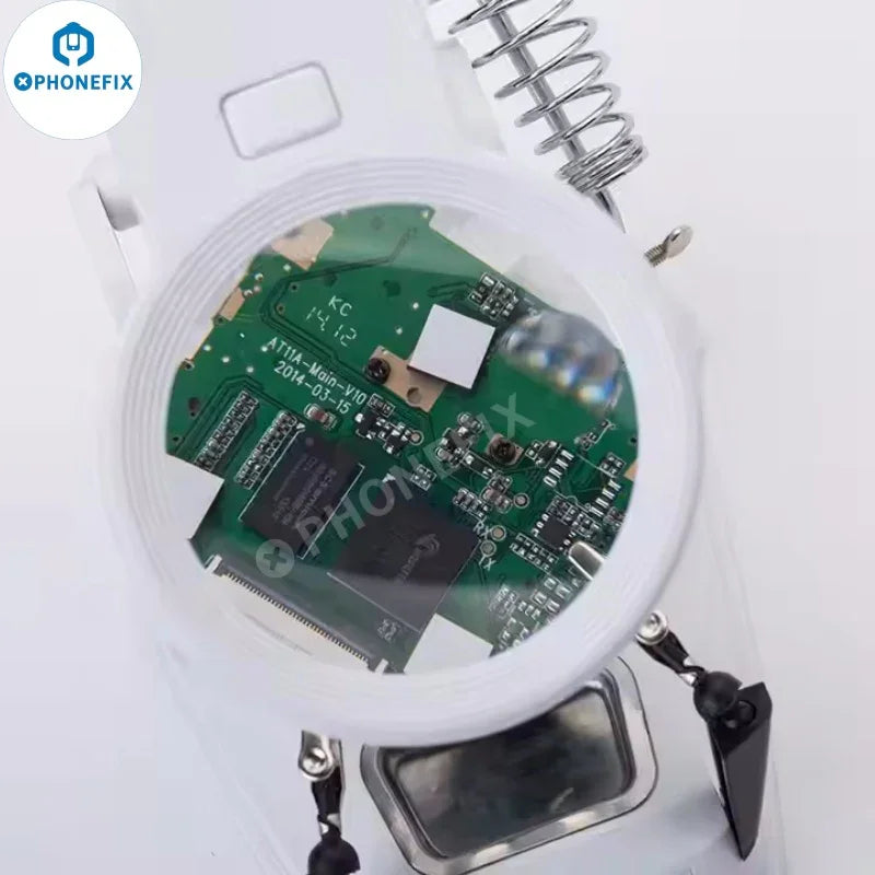 PHONEFIX TH 7026 desktop soldering magnifying glass with 10 LED lights, featuring a high-magnification lens and adjustable arm.
