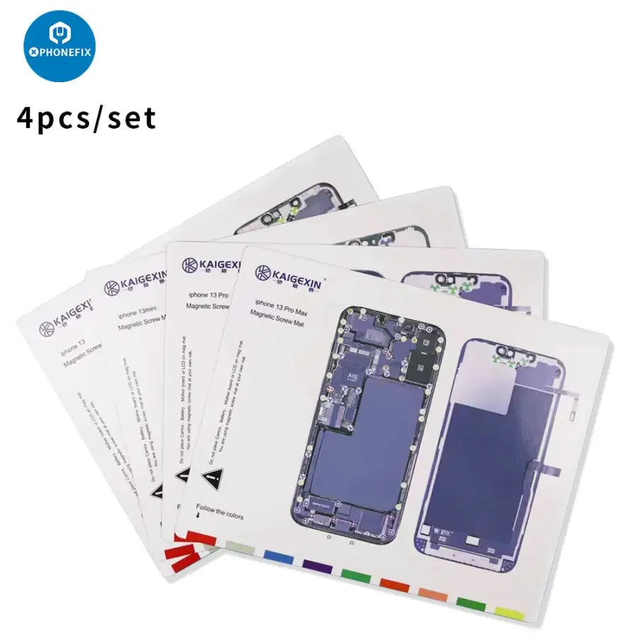 PHONEFIX magnetic screw mat for iPhone 12-14 Pro Max, soldering parts storage pad with magnetic compartments for easy tool organization.