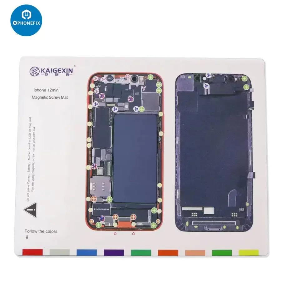 PHONEFIX Magnetic Soldering Mat for iPhone 12-14 Pro Max, parts storage pad with magnetic screw organizer for electronic repair.