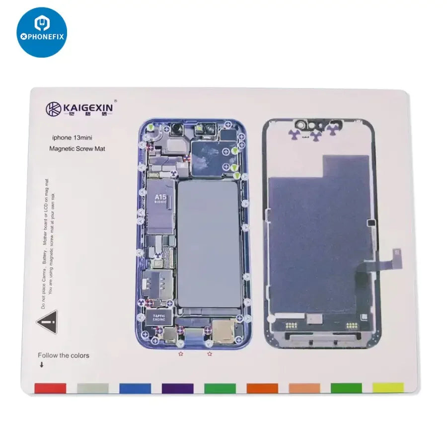PhoneFix magnetic soldering screw mat for iPhone 12-14 Pro Max, keeps small parts organized during repairs.