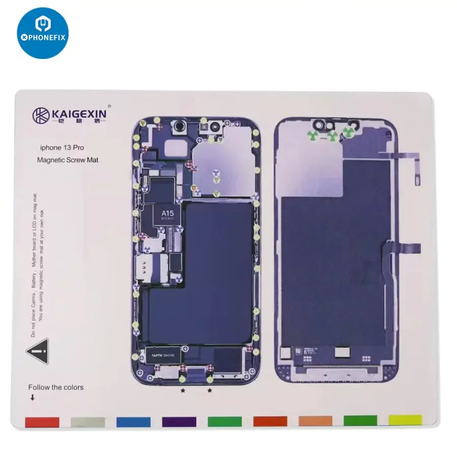 PHONEFIX magnetic screw mat for iPhone 12-14 Pro Max, soldering parts storage pad with magnetic surface for easy organization.
