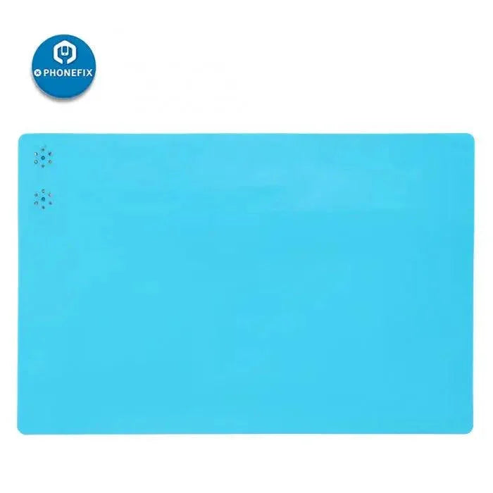 PhoneFIX multi-function silicone soldering mat for phone PCB repair, heat-resistant platform for soldering and electronics work.