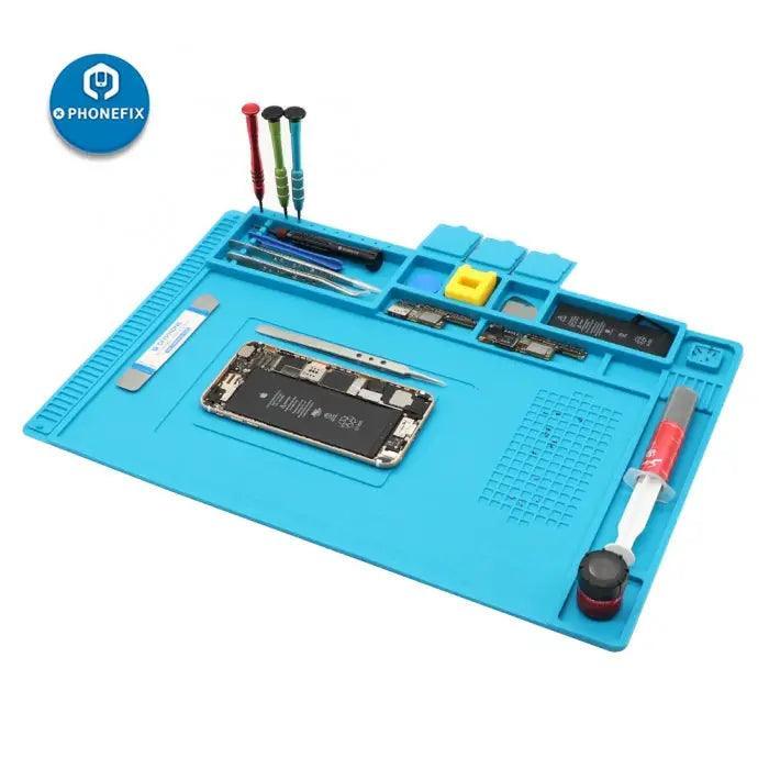 PhoneFIX multi-function silicone soldering mat for phone PCB repair, heat-resistant silicone pad for electronics soldering tasks.