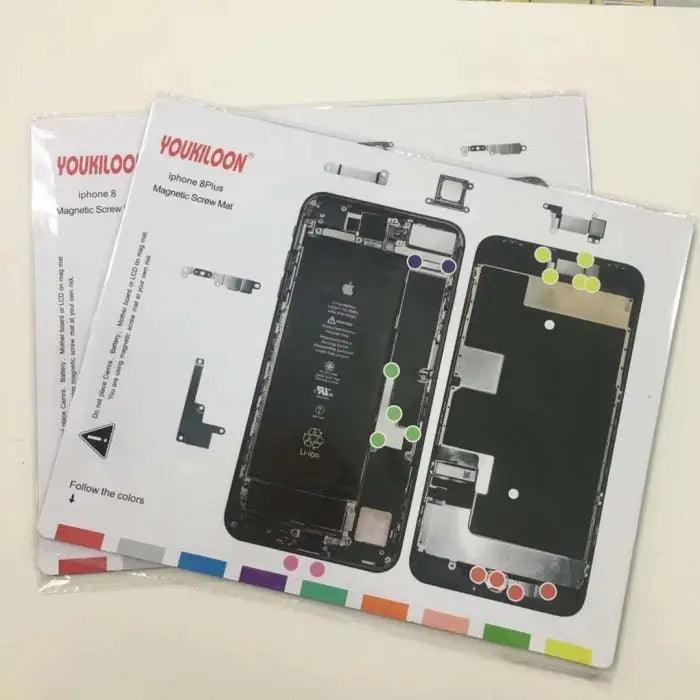 PhoneFix magnetic screw mat for iPhone 8 to 14 Pro Max, technician disassembly pad with magnetic screw organizer for iPhone repair.