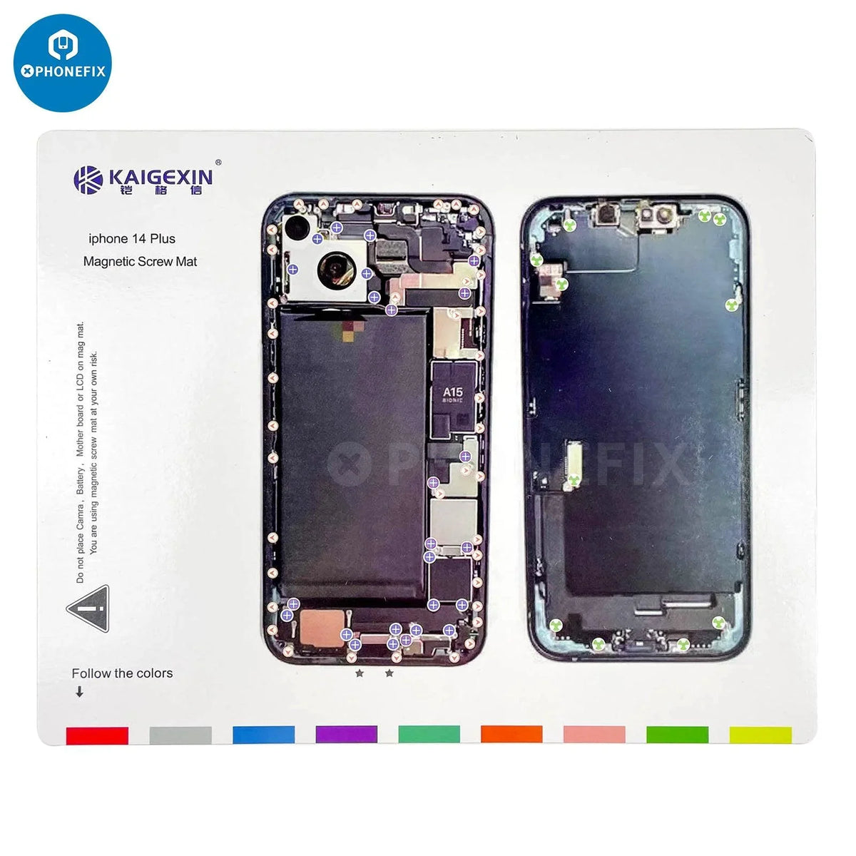 PhoneFIX magnetic screw mat for iPhone 8-14 Pro Max, soldering technician disassembly pad with magnetic screw organizer.