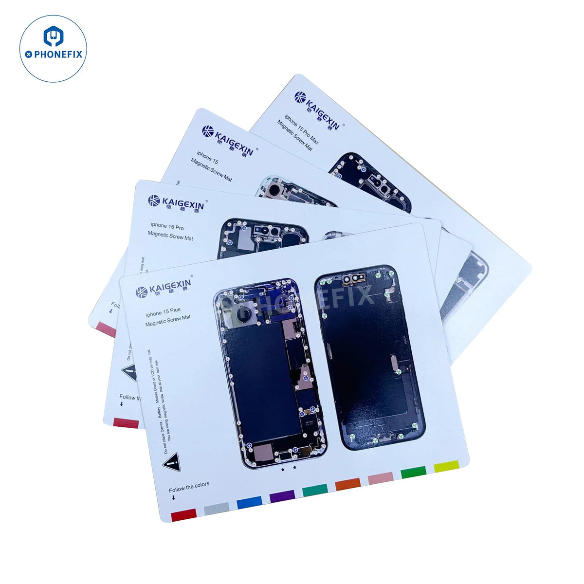 Phonefix magnetic screw mat for iPhone 8 to 14 Pro Max, soldering disassembly pad with magnetic compartments for technician repairs.