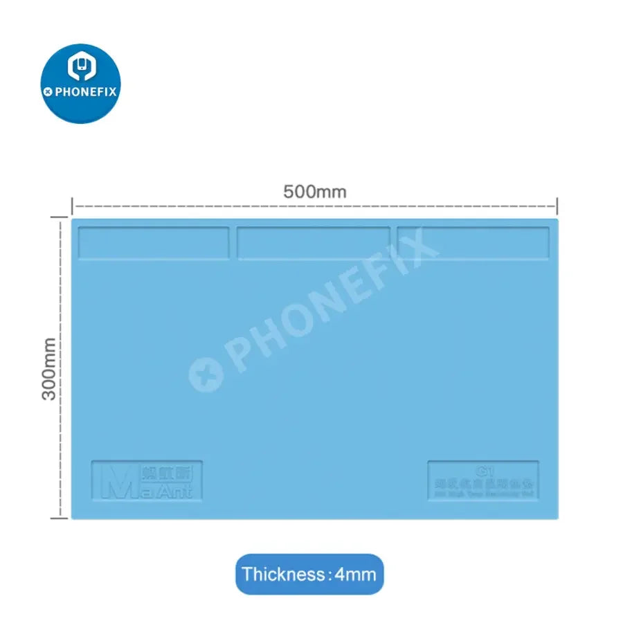 Blue PHONEFIX MaAnt G1 silicone soldering mat for phone repair and maintenance, providing a heat-resistant work platform for soldering.