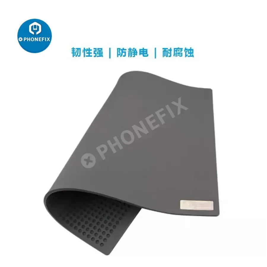 Dark blue PHONEFIX OSS TEAM large soldering mat, high-temperature resistant silicone pad for safe electronics work.