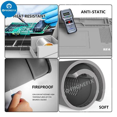 PhoneFix heat-resistant silicone soldering mat for mobile phone repair with insulation pad, designed to protect surfaces during repair work.