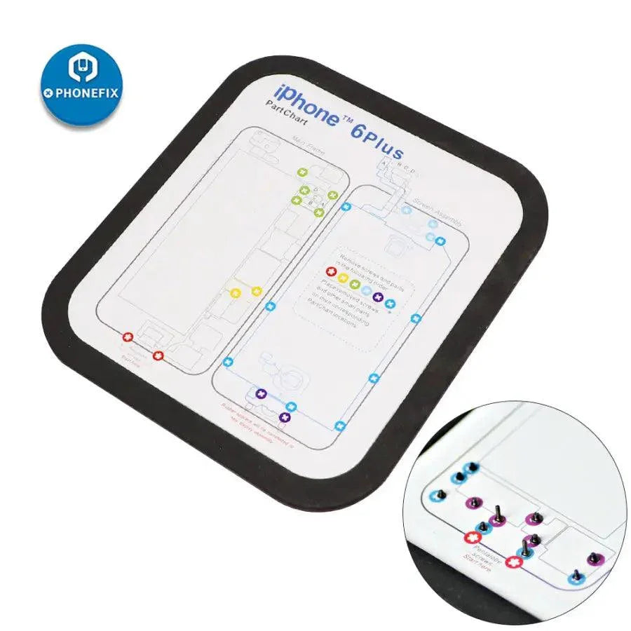 PHONEFIX magnetic screw mat work guide chart for iPhone 6-15 Pro Max, soldering mat with magnetic screw organization grid.