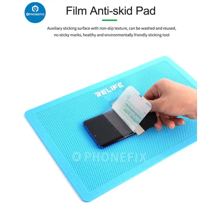 RELIFE RL-004D silicone soldering mat for mobile phone repair, made by PHONEFIX, designed for film protection during electronics work