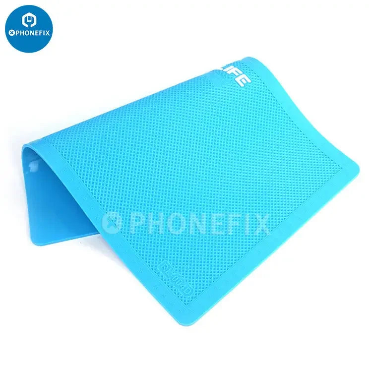 PhoneFix RELIFE RL-004D silicone soldering mat for mobile phone repair, featuring heat-resistant surface and durable construction.