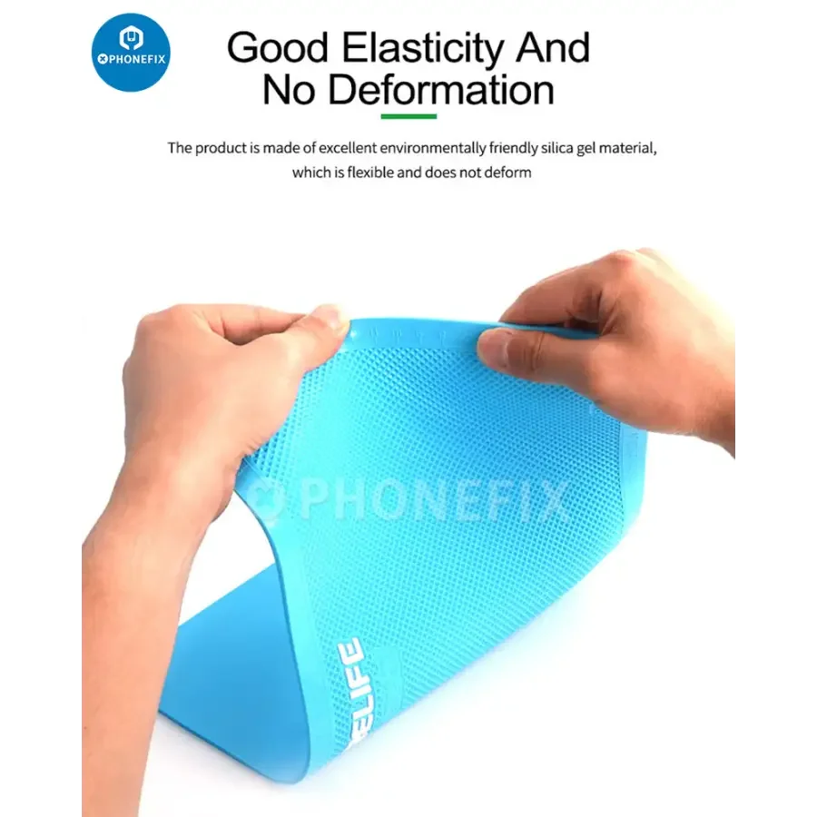 PHONEFIX RELIFE RL-004D silicone soldering mat for mobile phone repair, featuring a heat-resistant surface for delicate electronics.