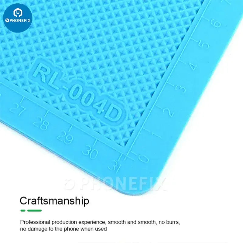 PhoneFix RELIFE RL-004D silicone soldering mat for mobile phone repair, featuring heat-resistant silicone pad for precise work.