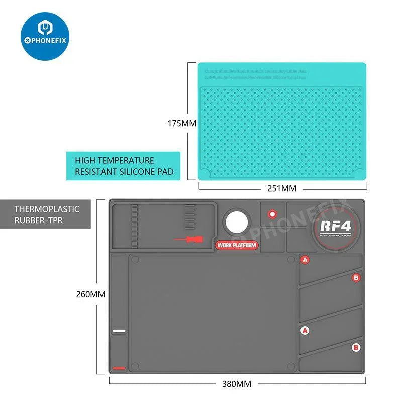 Gray RF4 Heat Insulation Silicone Pad Soldering Mat from PHONEFIX with microscope base for phone and PC repair.