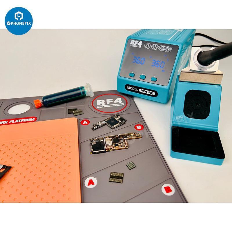 Gray RF4 Heat Insulation Silicone Soldering Mat by PHONEFIX with microscope base for phone and PC repair.