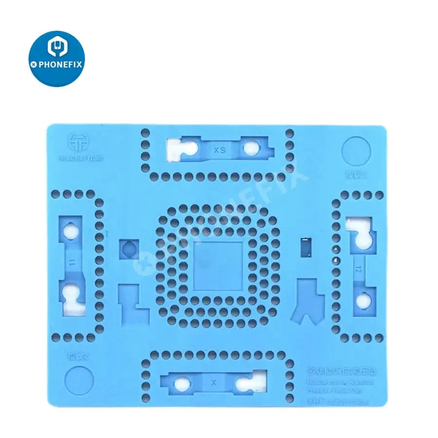 PhoneFix multifunctional silicone soldering mat with pressure-reducing and positioning features for electronics work.