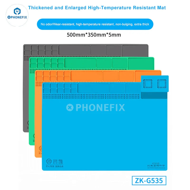 PHONEFIX high-temperature soldering mat with detachable silicone pad, heat-resistant insulation for safe electronic work.