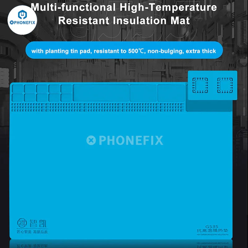 PHONEFIX high-temperature insulation soldering mat with 2-in-1 detachable silicone pad for heat resistance and workspace protection.