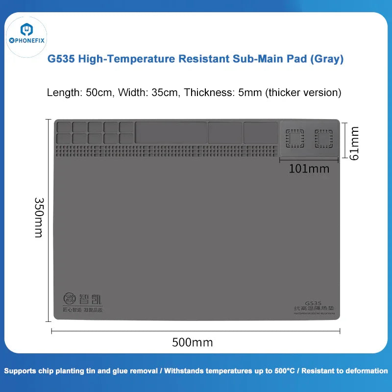 PhoneFix high-temperature soldering mat with 2-in-1 detachable silicone insulation pad, heat-resistant and flexible for electronics work.