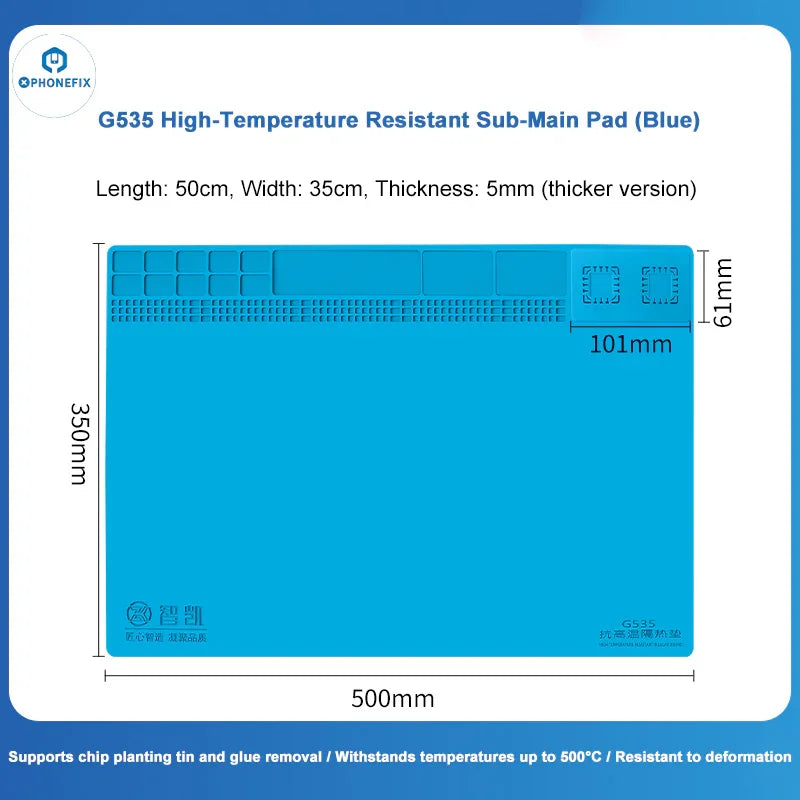 PhoneFix high-temperature soldering mat with detachable silicone insulation pad, black, flexible, heat-resistant for electronic work.