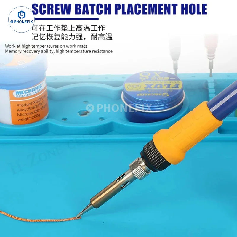 PHONEFIX mechanic multi-purpose heat insulation soldering mat for microscope bases, designed to protect surfaces during repairs.