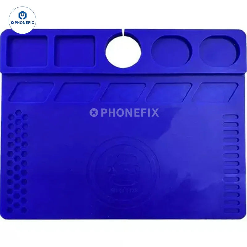 PHONEFIX mechanic multi-purpose heat insulation soldering mat for microscope base, designed to protect surfaces during repairs.