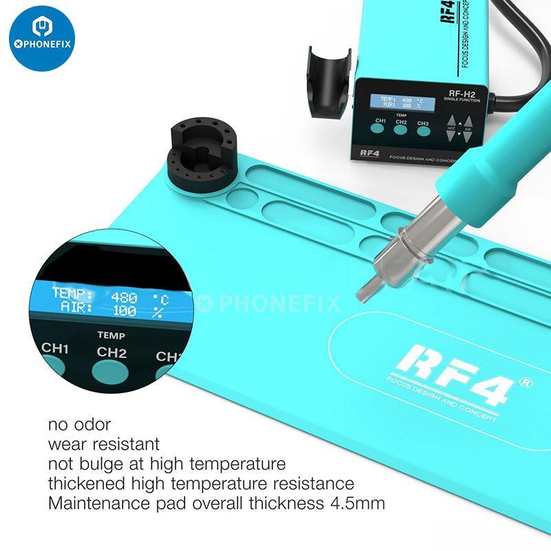 RF4 heat-resistant silicone pad and aluminum alloy soldering mat with microscope base by PHONEFIX, ideal for electronic repairs.