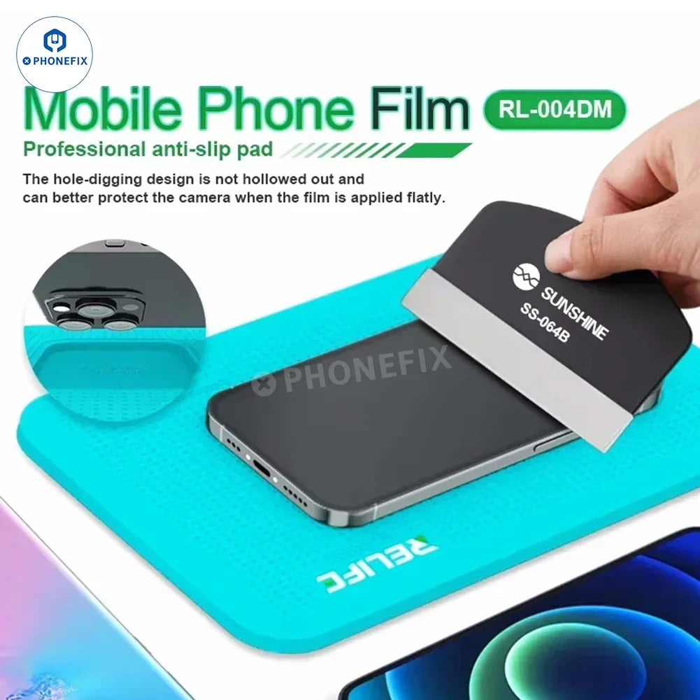 PhoneFix RELIFE RL-004DM mobile phone soldering mat with anti-slip pad for precise electronic repairs and secure handling.