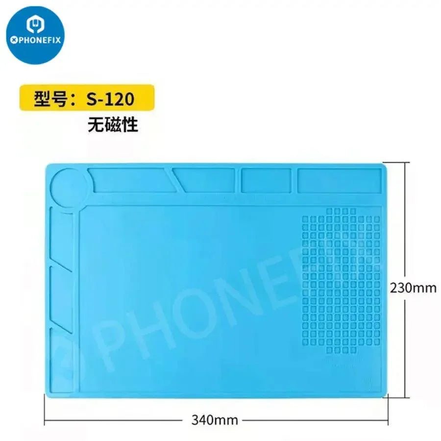 PhoneFix heat-resistant silicone soldering mat with antistatic surface, 28x20cm soldering platform for electronics work.