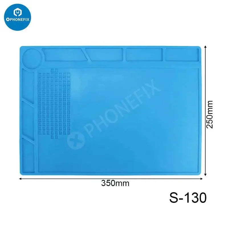 Heat-resistant silicone soldering mat by PHONEFIX, antistatic desk pad, 28x20cm soldering platform for electronics work.