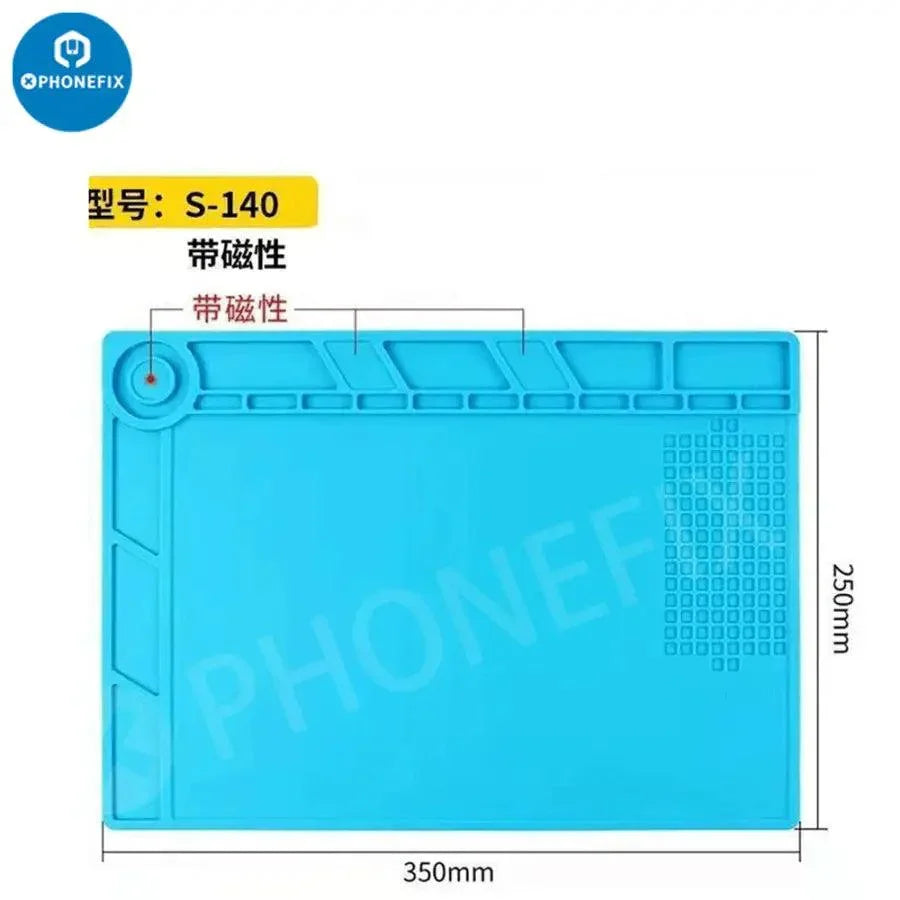 Phonefix heat-resistant silicone soldering mat with antistatic surface, 28x20cm desk pad for soldering and electronic work.