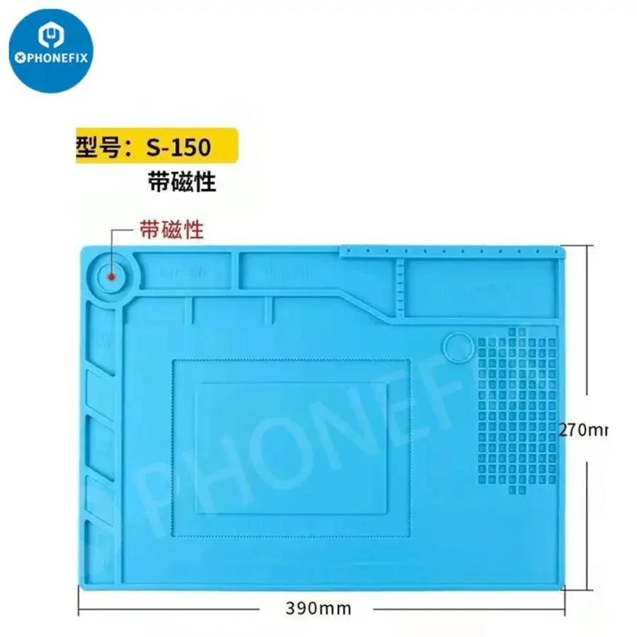 PhoneFix heat-resistant silicone soldering mat with antistatic surface, 28x20cm desk pad and soldering platform for electronics work.
