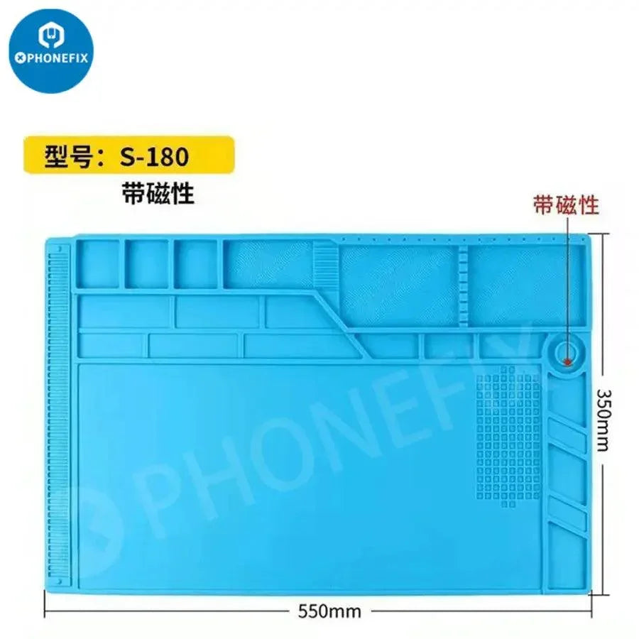 Heat-resistant silicone soldering mat by PHONEFIX, antistatic desk pad with 28x20cm surface for soldering and electronics work.