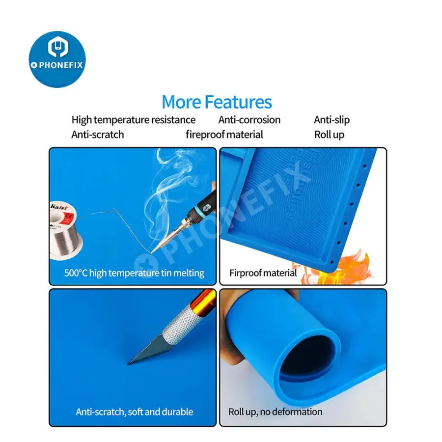 PhoneFIX soldering mat heat insulation silicone pad for welding and repair platform, flexible heat-resistant silicone workspace.