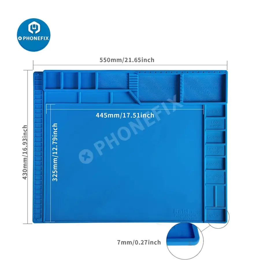 PhoneFix heat insulation silicone soldering mat for welding and repair, heat-resistant welding platform in a close-up shot.