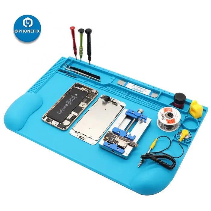 Tapis de soudure en silicone 3D à isolation thermique PhoneFix avec protection ESD, conçu pour les réparations électroniques et les tâches de soudure.