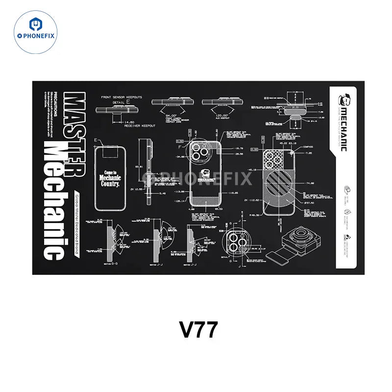 PhoneFix Mechanic V77 V78 heat insulation soldering repair work mat, heat-resistant pad for safe soldering and electronic repairs.