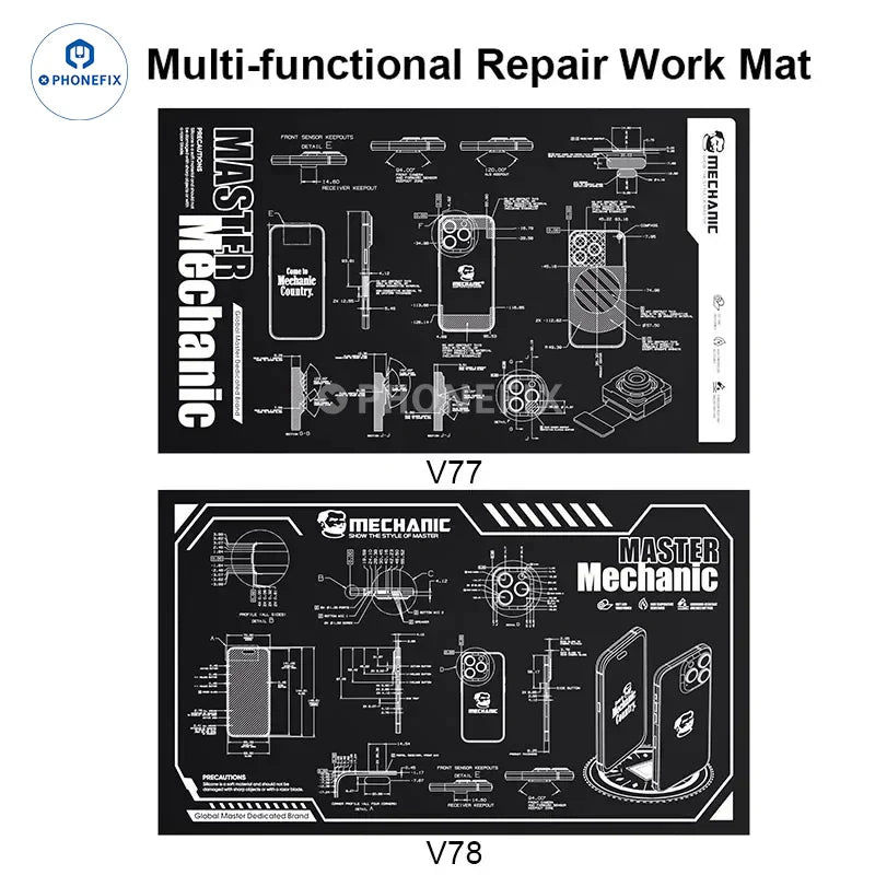 PhoneFix Mechanic V77 V78 heat insulation soldering repair work mat, heat-resistant soldering pad for electronics repair.