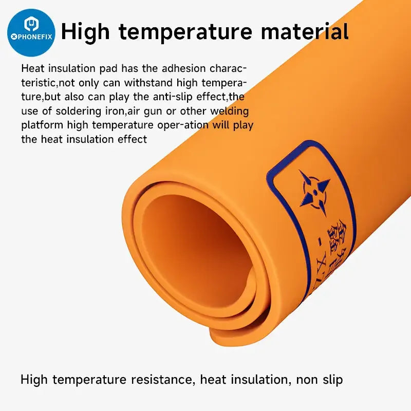 XINZHIZAO silicone insulation heat pad for high-temperature soldering, PHONEFIX soldering mat on a workbench surface