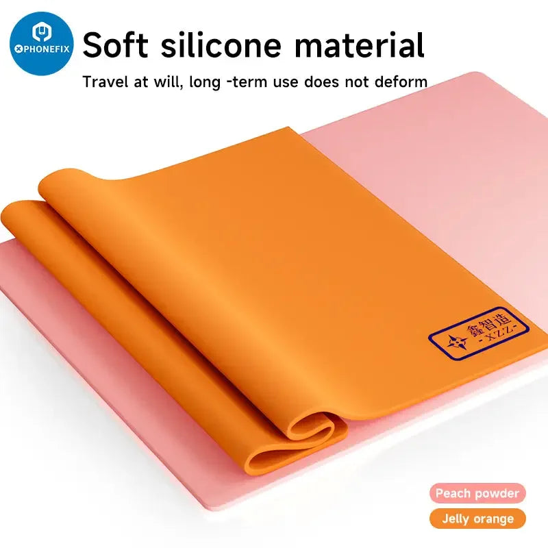 PhoneFix XINZHIZAO soldering mat, high-temperature silicone insulation pad in various colors, designed for heat protection during soldering.