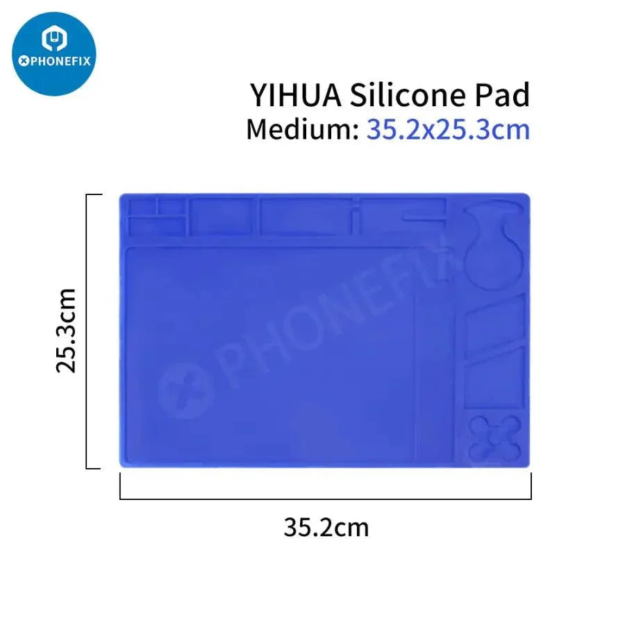 Heat-resistant silicone soldering mat with magnetic heat insulation pad, designed for safe electronics work by PHONEFIX.