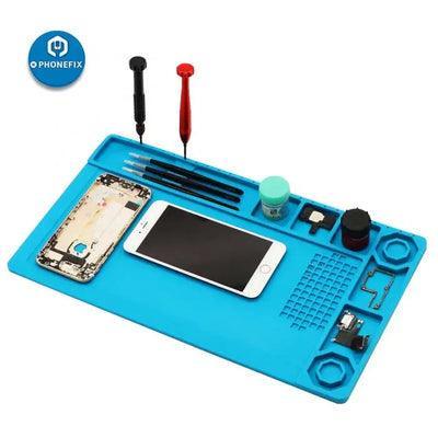 Heat-resistant silicone soldering mat with magnetic heat insulation pad by PHONEFIX, ideal for workspace protection and heat resistance.