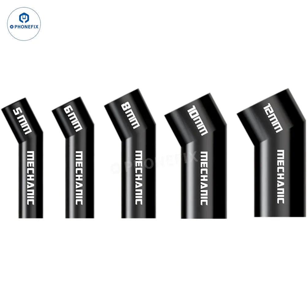 Set of five PHONEFIX Mechanic 861 diagonal air gun nozzles in 5, 6, 8, 10, and 12mm sizes for soldering and air tool use.