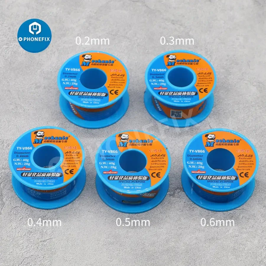 PhoneFix mechanic soldering wire, 0.2-0.8mm BGA rosin liquid welding repair wire for electronic circuit repairs.