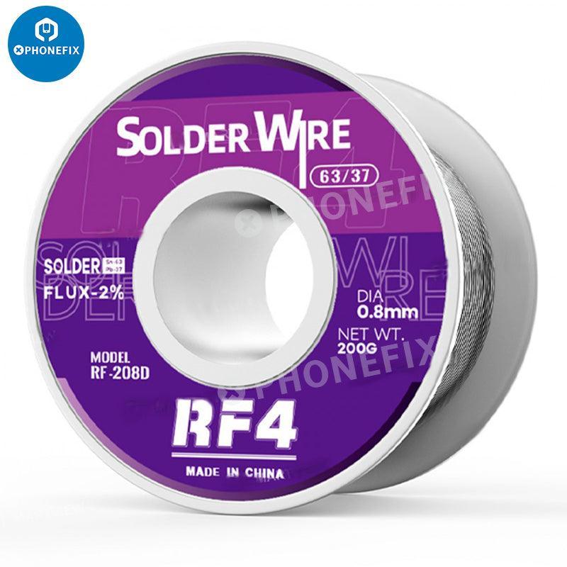 PhoneFix RF4 soldering wire 0.3-1.0mm Sn63% rosin core tin solder wire for phone BGA repair, shown in 100g spool with fine diameter